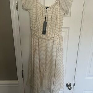 BCBGMaxAzria Cream and Gold Striped Dress